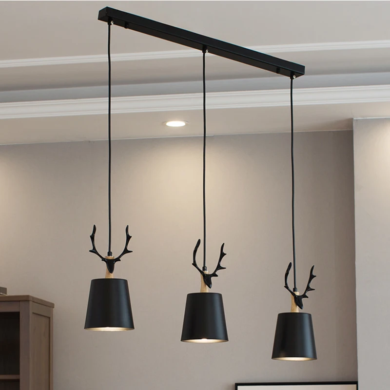 Nordic restaurant chandelier three head personality creative simple deer head warm modern simple dining chandelier Home Decor