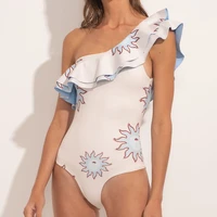 one shoulder ruffle print single piece swimsuit brazilian bathing suit summer beach wear swimming suit
