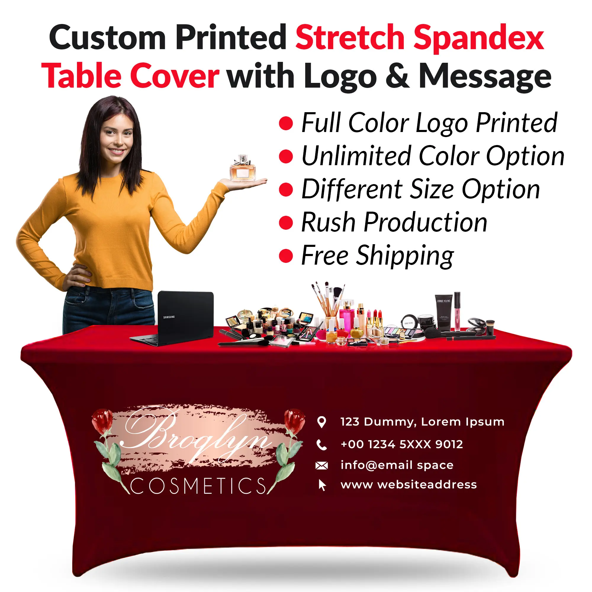 Customize Logo Spandex Pink Rectangle Advertising Printing Stretch Table Cloth