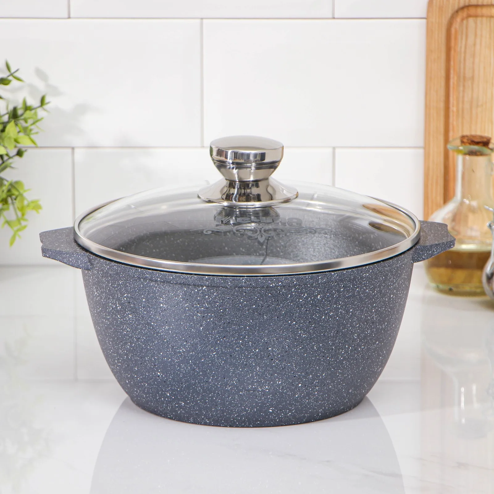 Кастрюля «Гранит», 3 л, стеклянная крышка, антипригарное покрытие, цвет ...