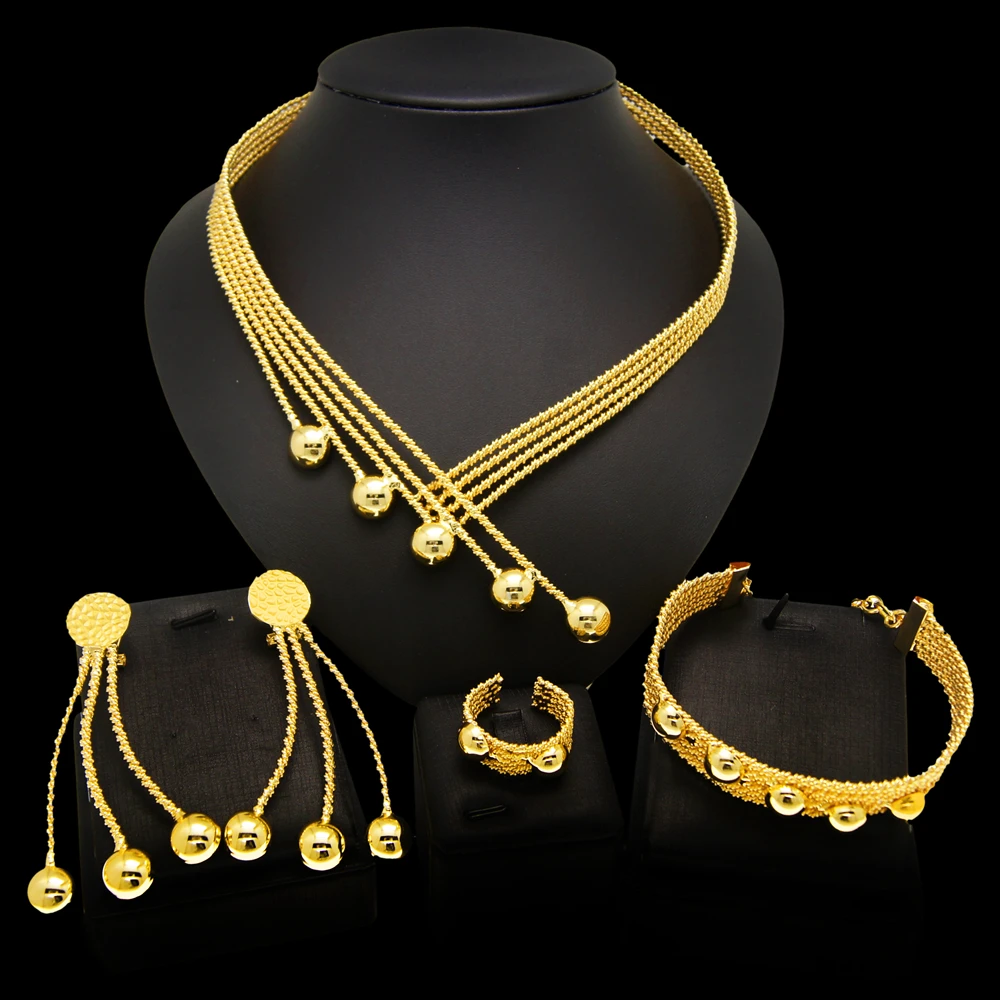 Ювелирные наборы для женщин браслеты серьги кольца покрытые 24-каратным