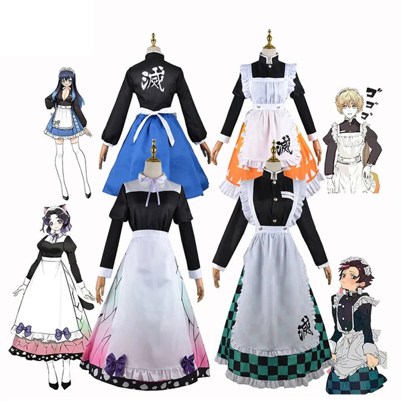 

Best Price Demon Slayer Maid Costume Halloween Party Cosplay Costume Kochou Shinobu Kamado Tanjiro Anime Lolita Maid Dress Stock