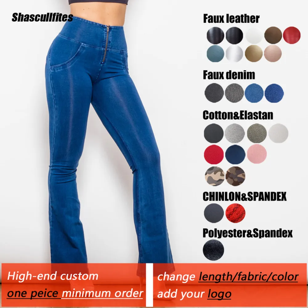 Shascullfites Gym and Shaping Tailored Vintage Bell Bottom Jeans Skinny High Waisted Fashion Flare Dark Blue Leggings