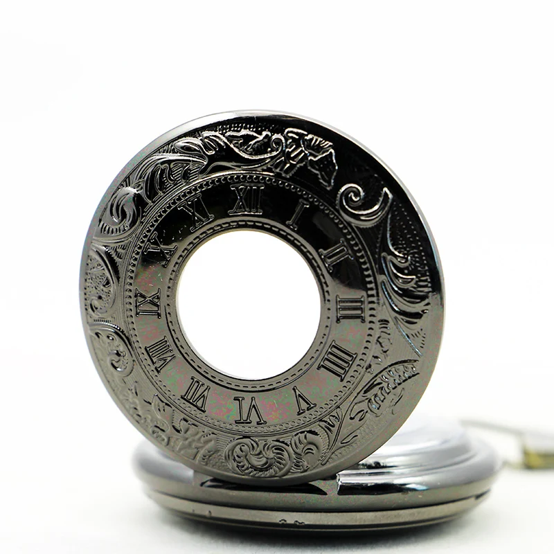Cool Black Steam Roman Numbers Mechanical Automatic Pocket Watch Fob Watches Casual Skeleton Clock relojes de bolsillo