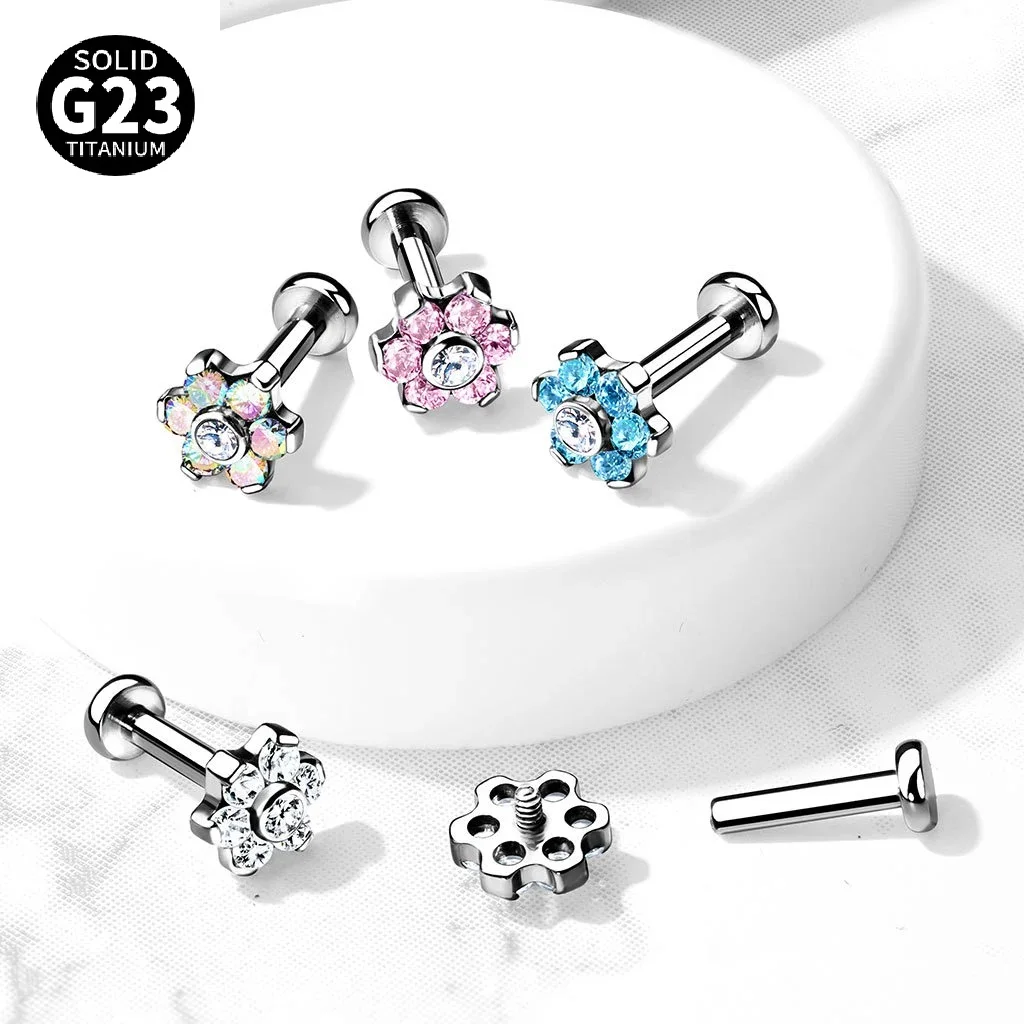 Kenbao 10 шт. ASTM F136 титановый пирсинг в форме цветка 16 г внутренняя нить для губ