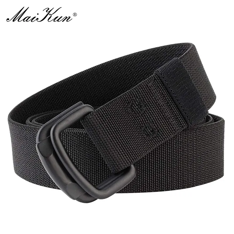 Maikun Double Metal Buckle Belt Elastic Nylon Elastic Men's Trendy Casual Belt Canvas Braided Belt