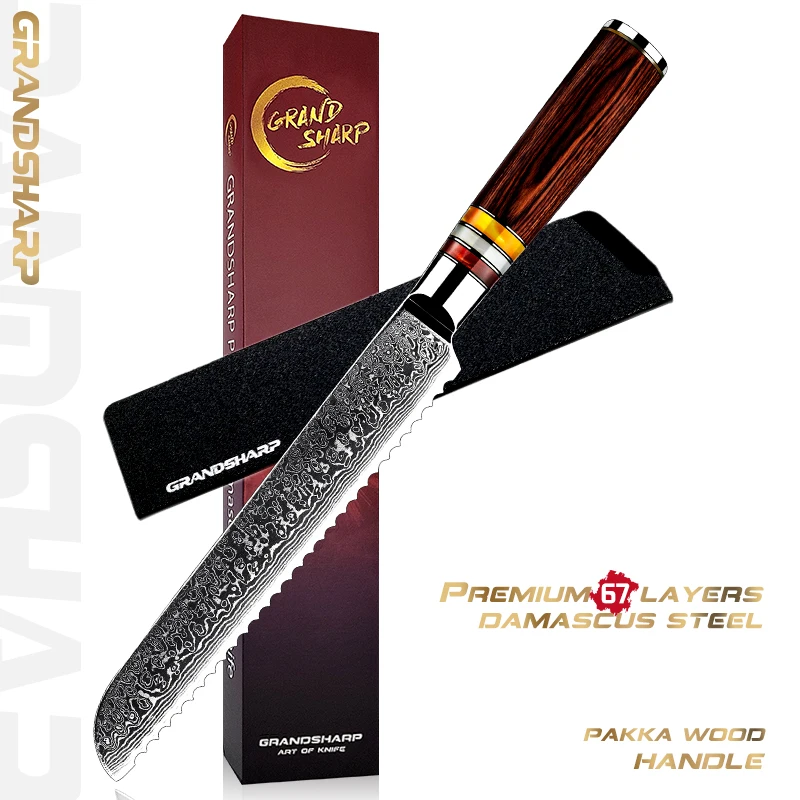 

Bread Knife Japanese Damascus steel kitchen knives cake slicing tools bakery chef gadgets serrated blade japanese knives