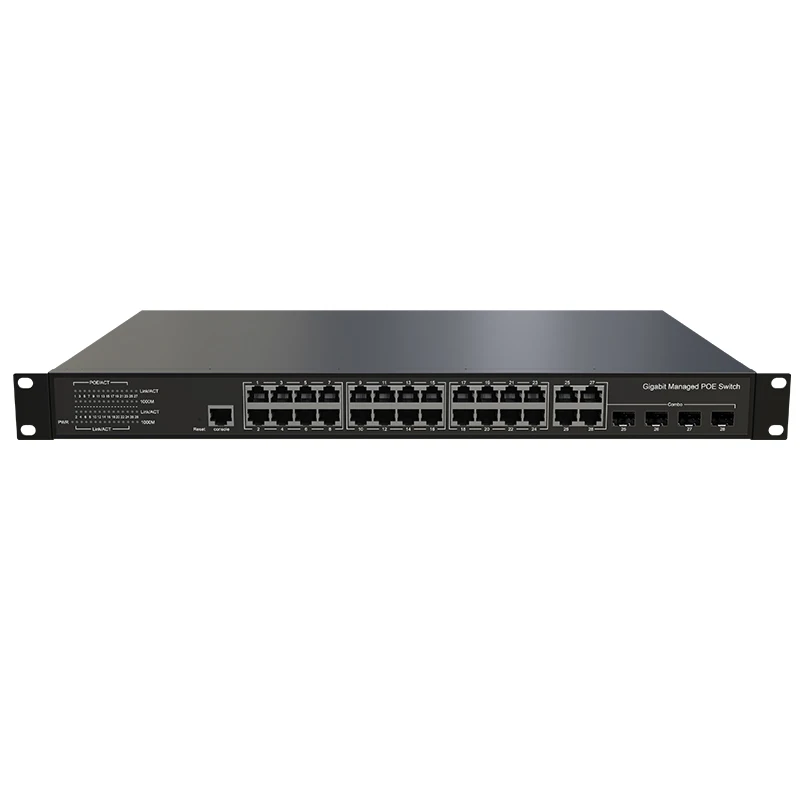 24-Port 10/100/1000Mbps  + 4-Port Gigabit COM L2 Managed Rack Mounting Network Ethernet Switch