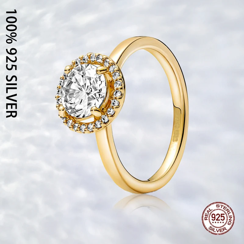 

Fit Original Authentic 925 Sterling Silver Sparkling Round Halo Ring For Women Fashion Luxury Wedding Party Jewelry