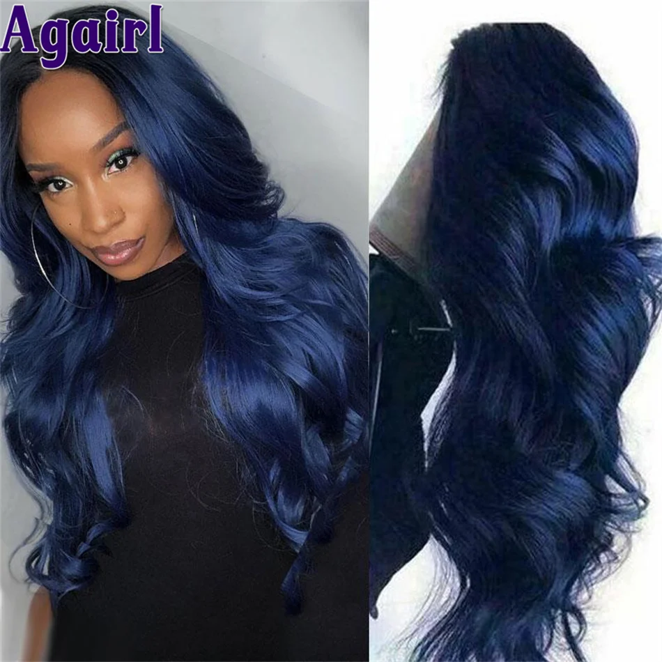 Dark Blue Long Human Hair Wigs 13X6 Lace Front Wig Midnight Blue Wavy Wigs Royal Blue Body Wave Lace Frontal Wig Electric Blue