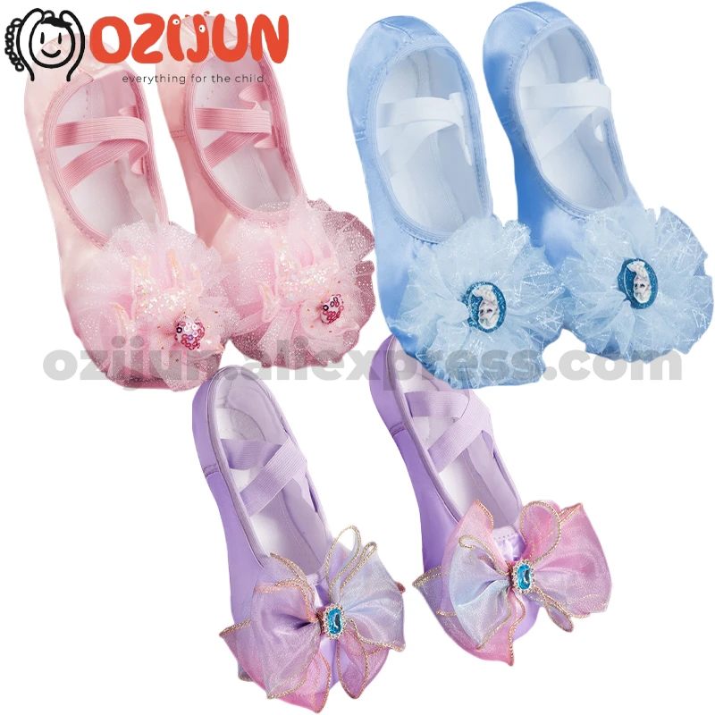 

Детские туфли ручной работы для девочек с мягкой подошвой 3D блестящие сетчатые большие цветы искусственные атласные Балетки танцевальные туфли для принцессы 22-38