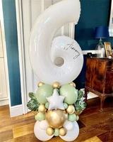 35pcsset white number 1 9 foil aliminum balloon avocado green latex gold balloon for kids birthday baby shower party decoration