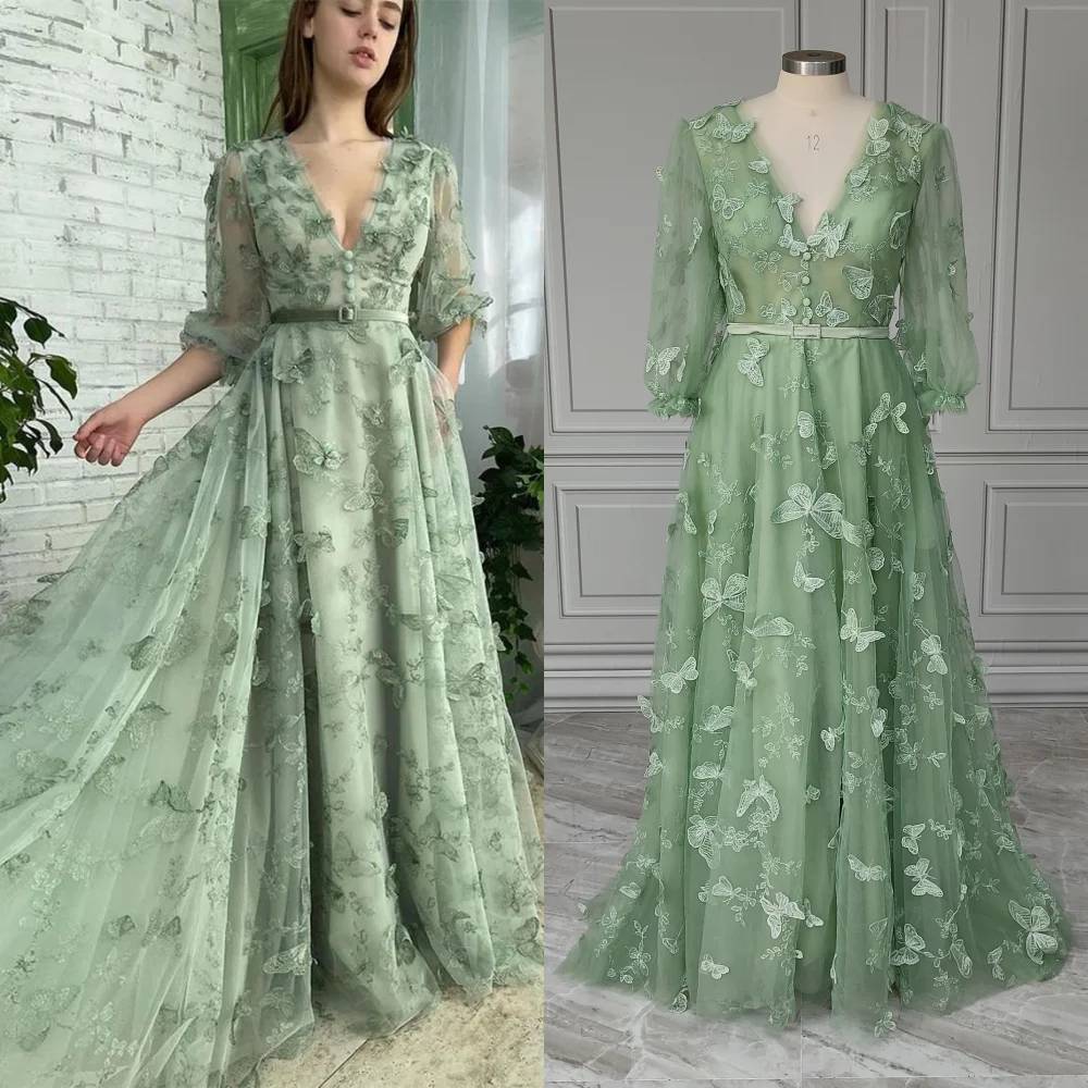 

14654 # реальные фотографии кружевное платье-трапеция с V-образным вырезом и вышивкой в виде бабочек вечернее платье для выпускного вечера свадебное платье для женщин для особых случаев