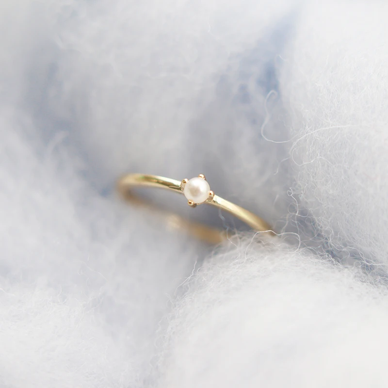 

Tiny Pearl Rings for Women Dainty Gold Jewelry Anniversary Gift
