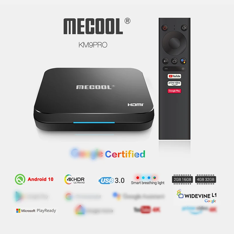 

Mecool KM9 Pro Classic Google Certified Amlogic S905X2 Android 10.0 2G 16G 4K HDR Cast Voice Control Android TV Box Prefix