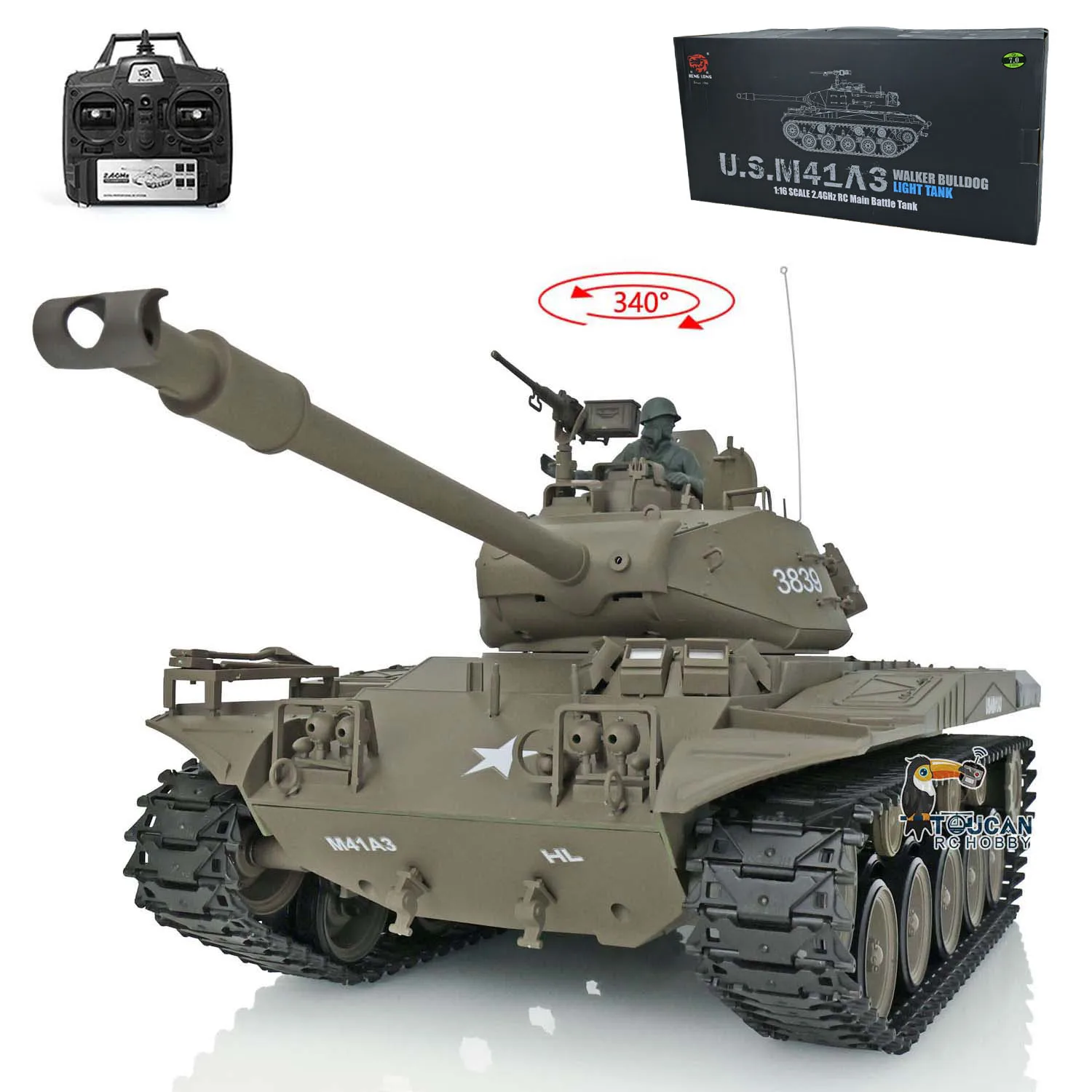 

2.4Ghz HENG LONG 1/16 7.0 Plastic Ver Walker Bulldog RTR RC Tank Model 3839 Smoking Unit BB Shoot Tracks Wheels Toy TH17323