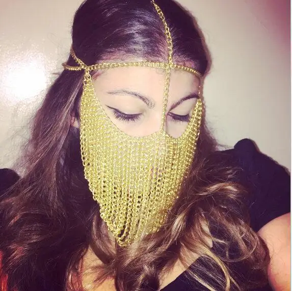 

Metal head chain mask nightclub performance