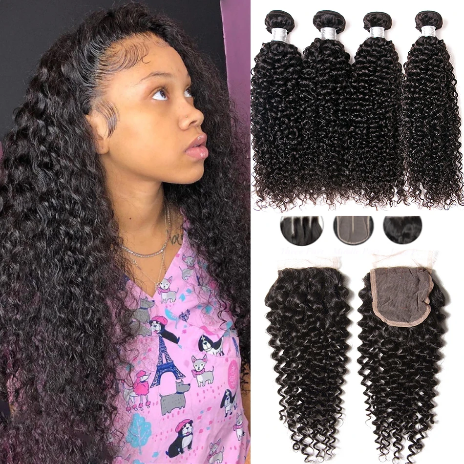 

12A Raw Brazilian Hair Bundles Kinky Curly Bundles With Closure Human Hair Weave Wholesale Virgin Hair Extensions For Women avec