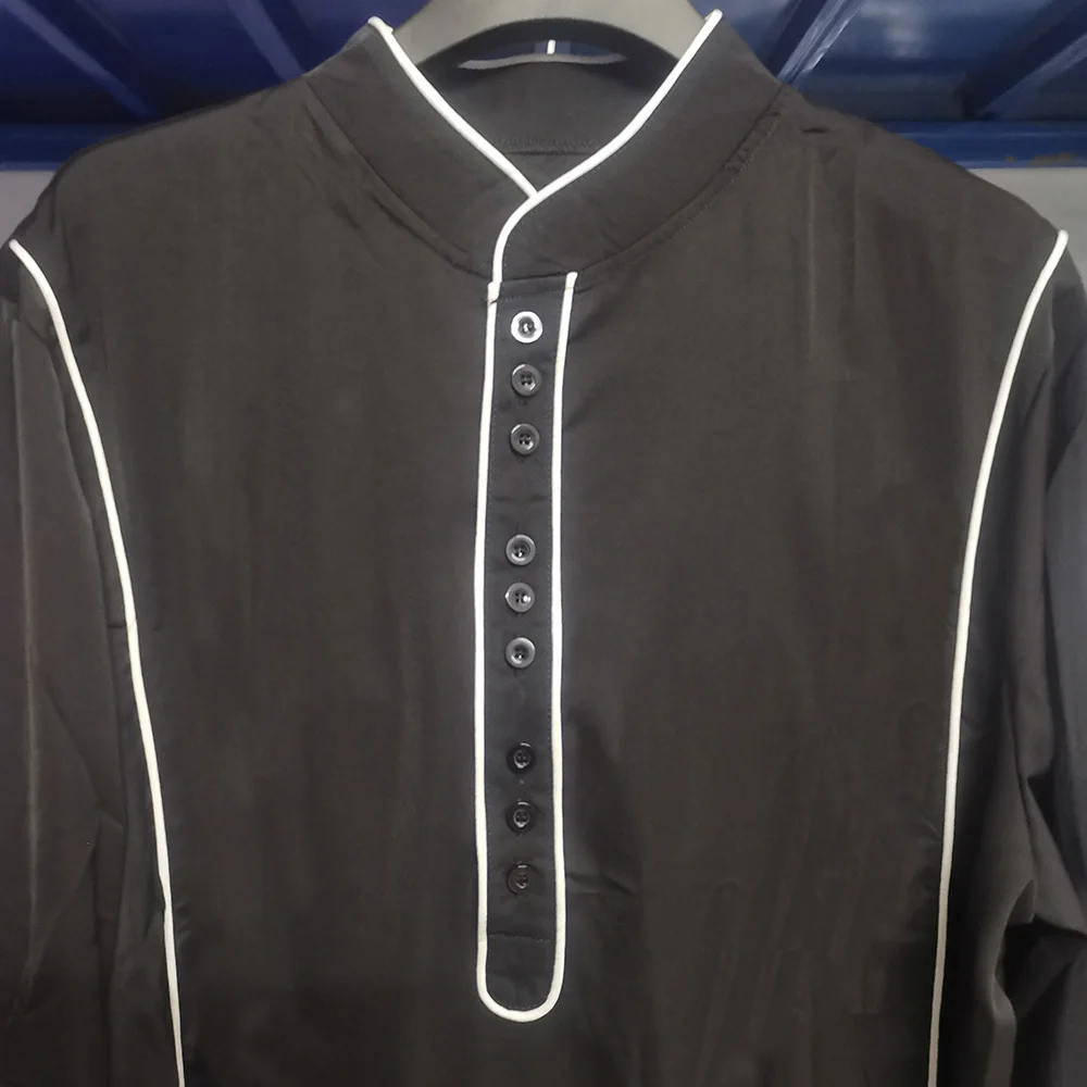 Islamic Style Muslim Men Clothing Middle East Saudi Arabia Jubba thobe Casual Stand Collar Black Button Design Muslim Robe Men