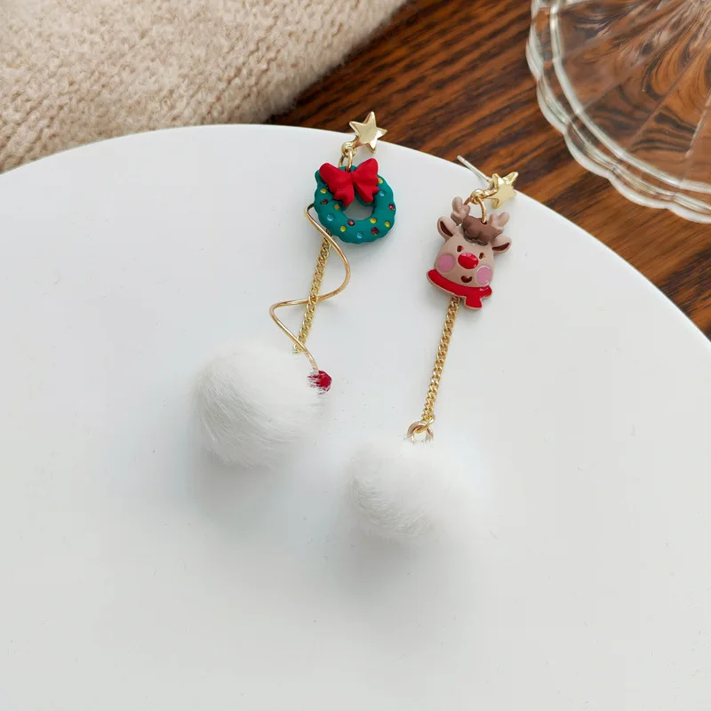 Рождественские милые серьги с мультяшным снеговиком Санта-Клаусом для женщин