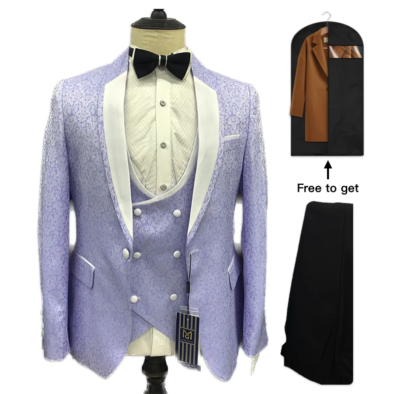 

2023 New Mens Wedding Suits Italian Design Black Smoking Tuxedo Jacquard Jacket 3 Pieces Groom Terno Jacket Pant Vest For Men