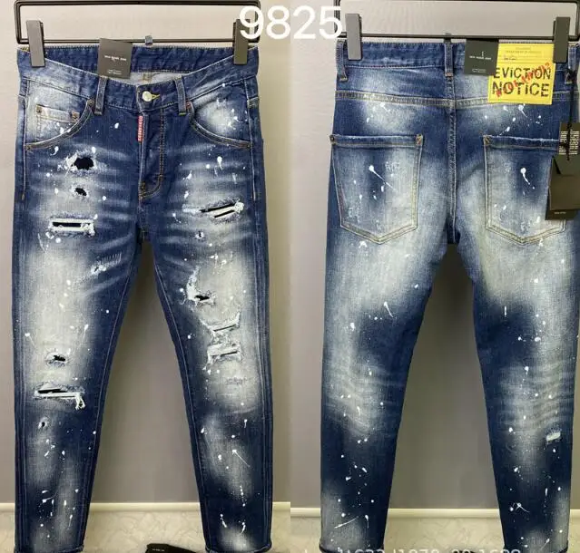 

Men Blue Retro Moto Biker Men Jeans Dsq Graffiti Distressed Slim Cut Jeans Man Slim Fit Jennifer Cropped Jeans