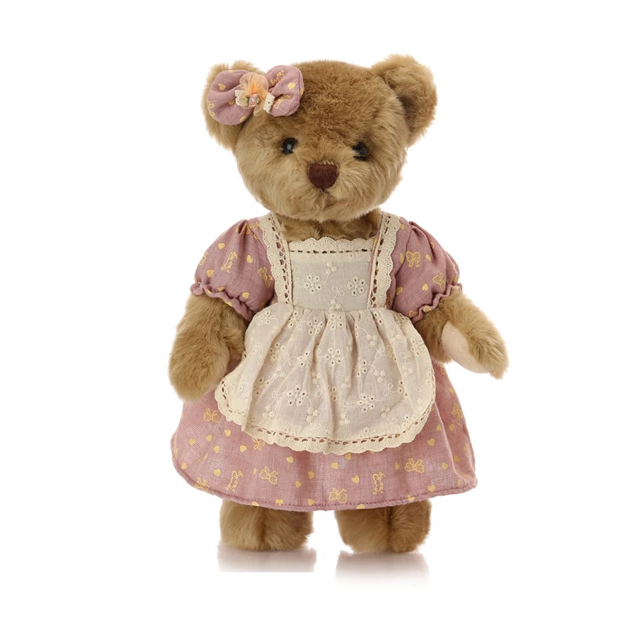 

Joint Teddy Bear Plush with Clothes Collectable Retro Style Handmade Bear Stuffed Animal Doll Souvenir Gift