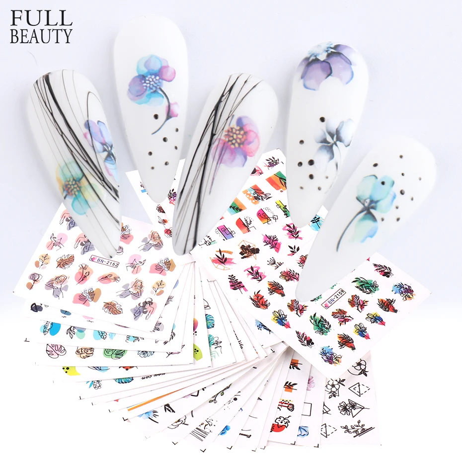 24pcs Sticker Set Summer Water Decal Nail Art Ink Flowers Leaves Graffiti Slider for Nail Decoration Foils Tattoo CHBN2113-2160-