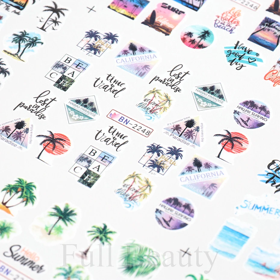Summer Palm Tree Nail Stickers Water Transfer Decals Blue Sea Beach Letters Sliders Sticker Manicure Decorations TRBN2245-2256 images - 6