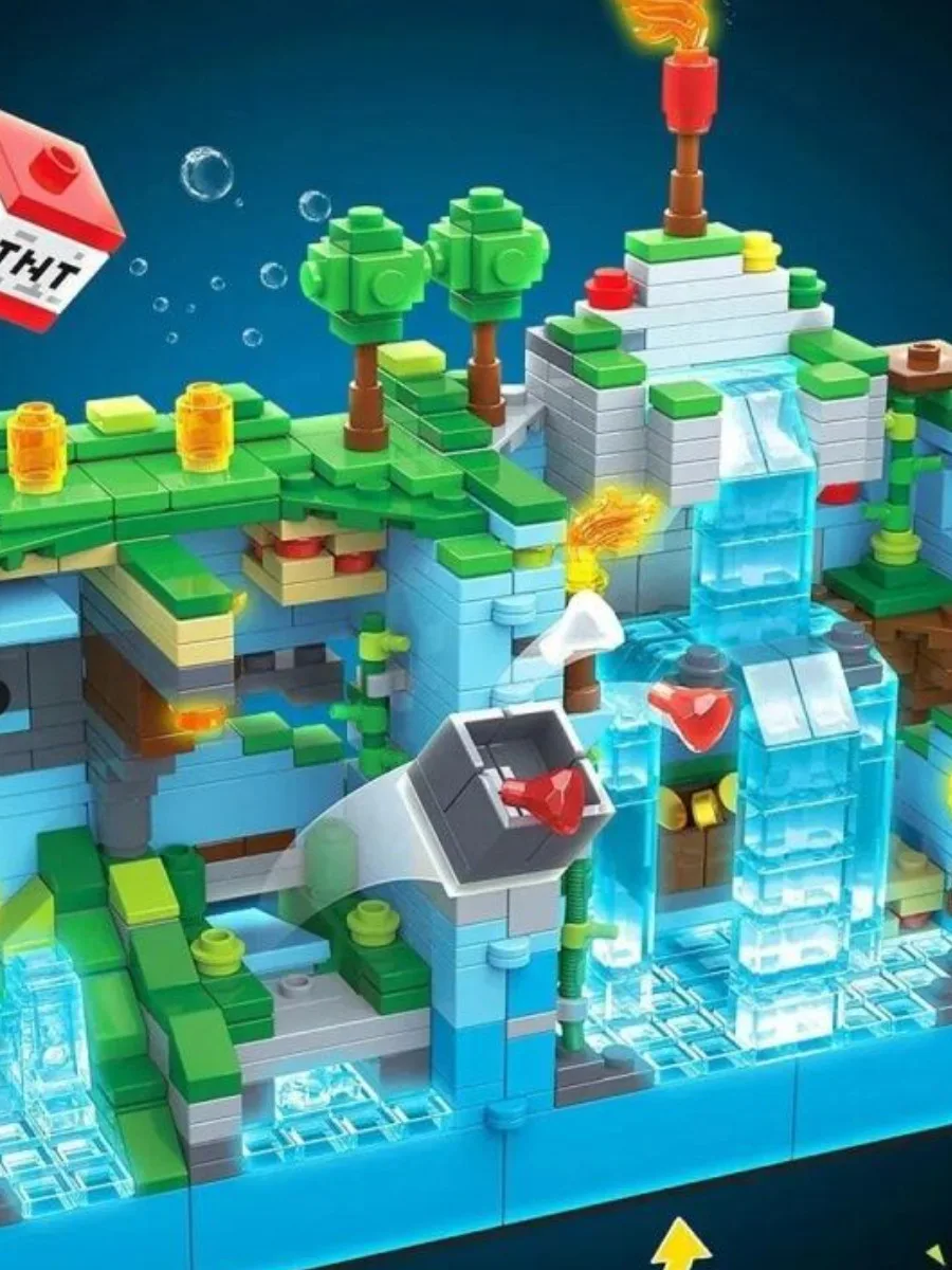 Конструктор Minecraft 696"Синяя крепость" + LED подсветка 898 деталей. Совместим с