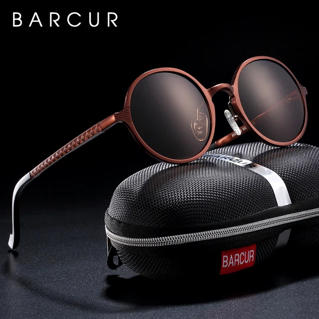 BARCUR Hot Black Goggle Male Round Sunglasses Luxury Brand Men Glasses Retro Vintage Women Sun Glasses UV400 Eyewear 1