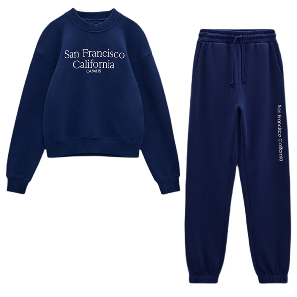

PB&ZA 2022 Autumn New Women's Letter Embroidered Round Neck Long-sleeved Sweater Elastic Waist Casual Pants Two-piece Set