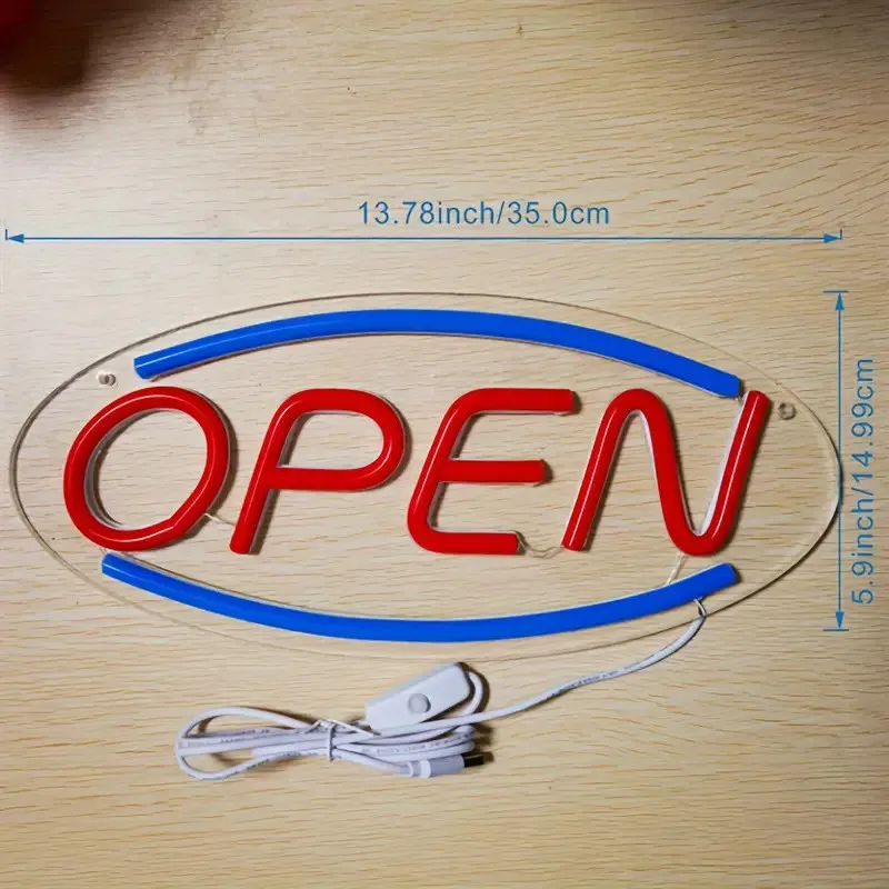 Фото Светодиодная неоновая вывеска OPEN, USB-неоновая вывеска, декор для стен спальни, сине-красная, индивидуальная световая вывеска для бизнеса, декор для дверей и витрин магазинов №4
