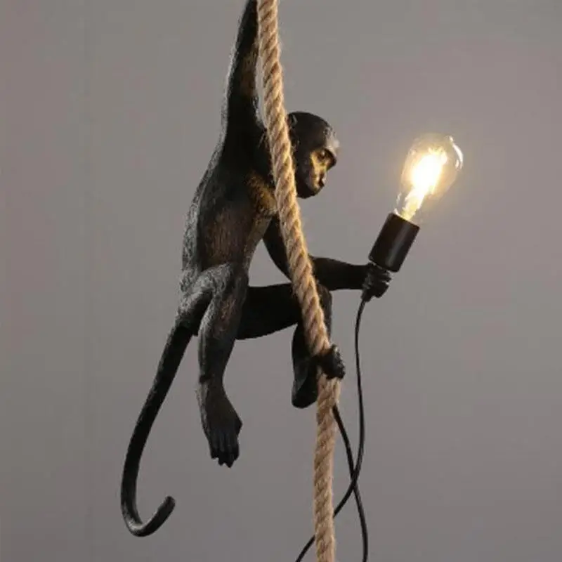

2023 European Resin Black White Monkey Lamp Standing Lamp Creative Personality Study Kids Bedroom Hanging Light Fixture