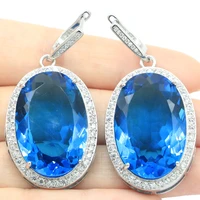 50x26mm european design big heavy 30g london blue topaz cz for women dating silver earrings