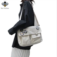 canvas large handbags japanese school shoulder harajuku solid color leisure large capacity messenger male female tote bag