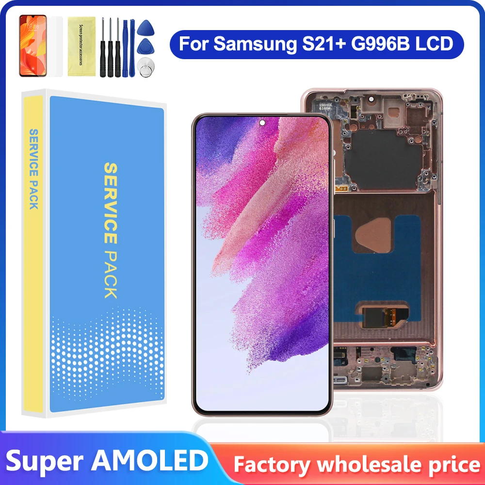 ЖК-дисплей Super AMOLED для Samsung Galaxy S21 Plus, сенсорный экран с цифровым преобразователем в сборе для S21 + G996B SM-G996B/DS, ЖК-дисплей с рамкой