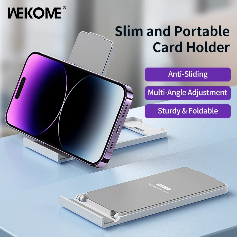 

WEKOME Portable Folding Phone Stand with Silicone , Anti-Slip Foldable Cell Phone Card Holder for iPhone 14 Pro Samsung Xiaomi