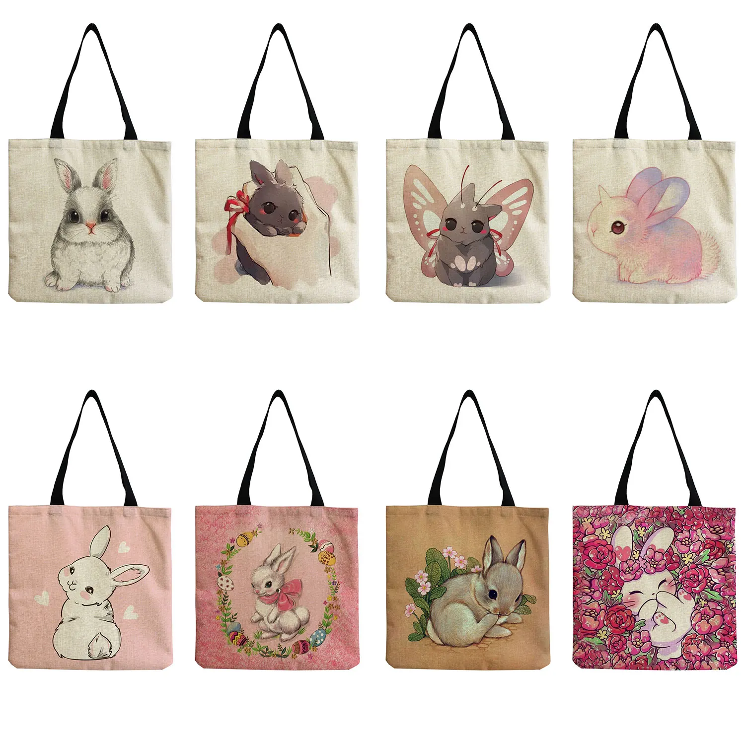

Настраиваемая дорожная сумка для покупок, дамская сумочка на плечо, портативная Экологически чистая женская сумка-тоут с принтом кролика