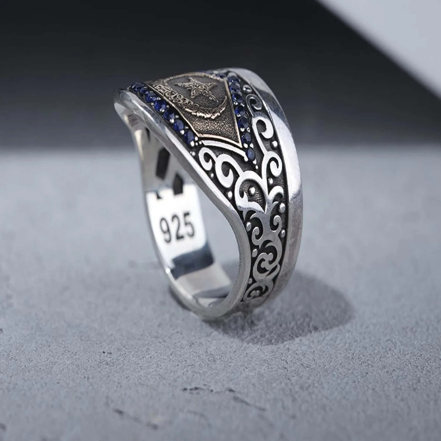 Blue Topaz Stone Archer Thumb Resurrection Silver Ring Zihgir Handmade Fine Workmanship Completely Made by Master Hands