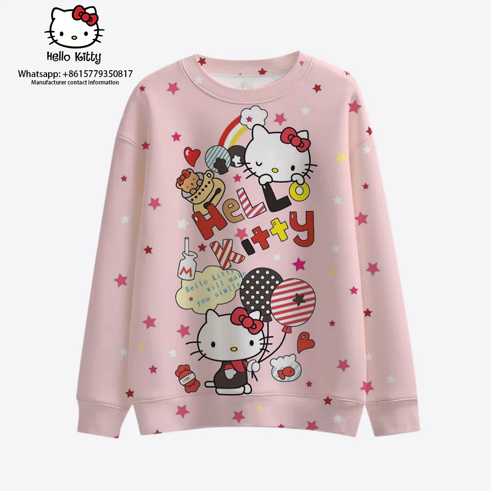 

Women's Long Sleeve Sweatshirt Hello Kitty Streetwear Christmas Style New Fall 2023 Harajuku Crew Neck Casual Women's Tops 2000