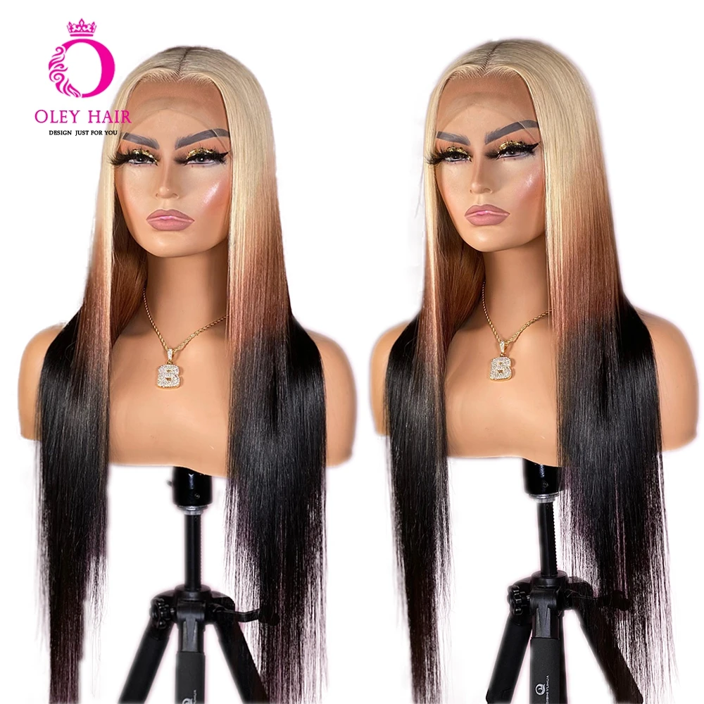 30 Inch Straight Ombre Brown Colored Heat Resistant 13x4 Synthetic Lace Front Wig Pre Plucked Cosplay Wigs For Black Women