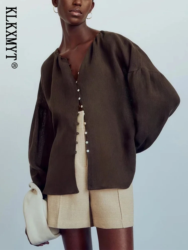 

KLKXMYT Women Shirt 2022 New Traf Vintage Autumn Cotton Linen Blouses Women Long Sleeve Button-up Casual Shirts Woman Blusas Top