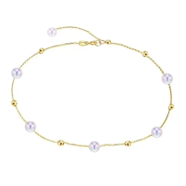 

MADALENA SARARA 18K Yellow Gold Women Bracelet 5-6mm Pearl And Gold Beads Extention Chain Au750 Stamp