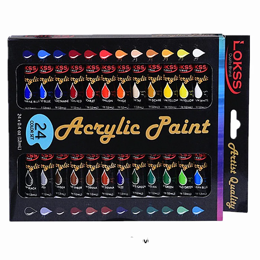 Acrylic Paint 24 Colors 12ml Tube Acrylic Paint Set, Paint for Fabric, Clothing, Painting, Rich Pigments for Artists