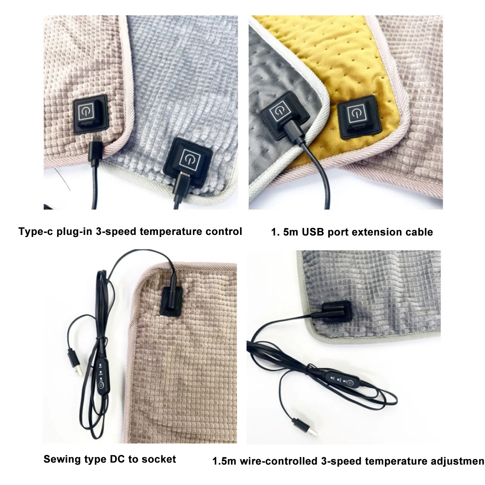 Нагревательное одеяло с питанием от USB 30x60 серого цвета - Универсальная зимняя
