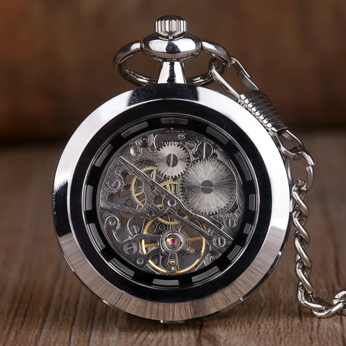 Vintage Fashion Classic Black/Silver Capless Mechanical Pocket Watch For Men Women Steampunk Antique Retro Hand Wind Fob Watch