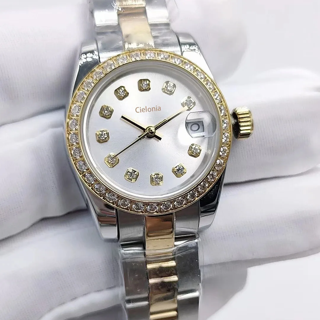 Стильные женские часы 26 мм с алмазным циферблатом и фотоэлементами