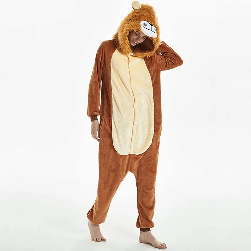Family Kigurumi Pajamas Brown Lion Animal Onesie Cosplay Costume Pajamas For Kids and Adults