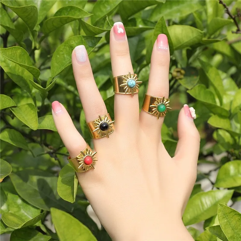 

Gold Color Bohemian Natural Stones Opal Rings For Women Vintage Geometric Open Couple Ring Aesthetic Jewelry Party Bague Femme